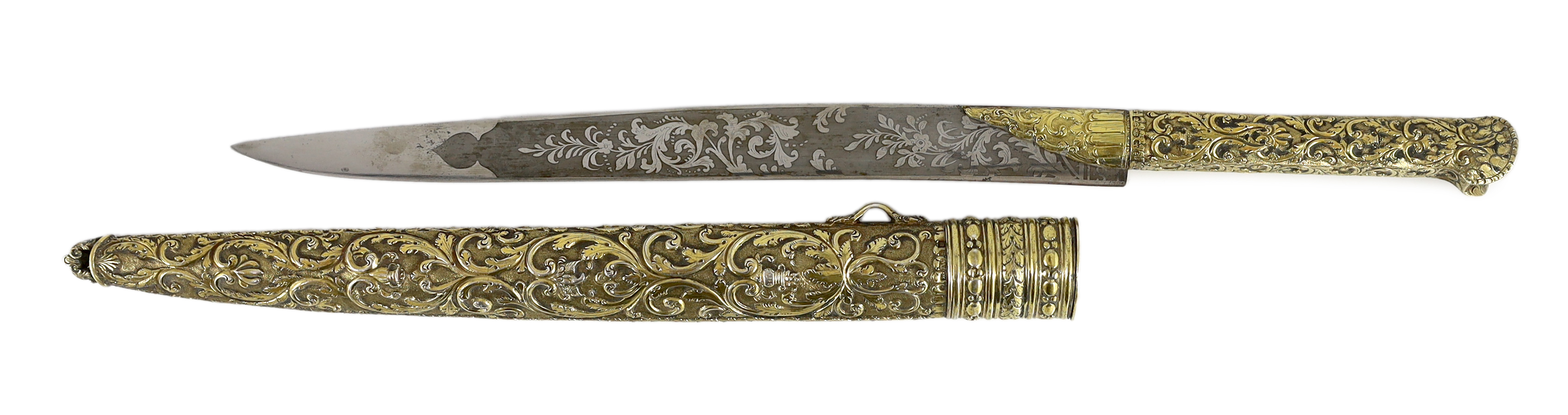 An early Victorian silver gilt handled dagger and scabbard by Joseph Wilmore